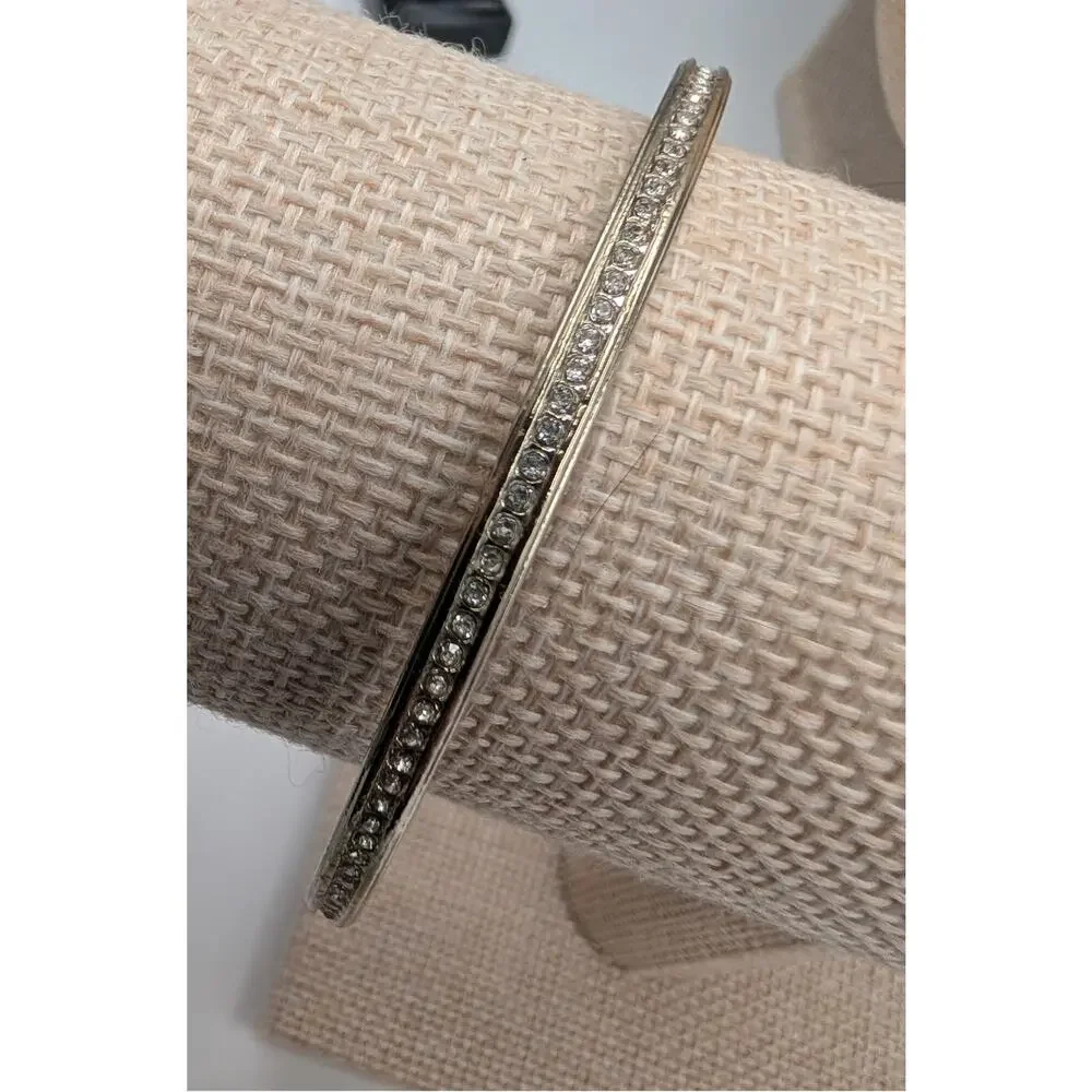 LOFT Silver Tone Bangle Bracelet with Clear Rhinestone Pave Inlay Fashion